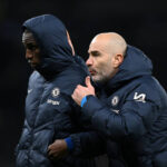 LONDON, ENGLAND - DECEMBER 08: Enzo Maresca, Manager of Chelsea, interacts with Nicolas Jackson of Chelsea after the Premier League match between Tottenham Hotspur FC and Chelsea FC at Tottenham Hotspur Stadium on December 08, 2024 in London, England. (Photo by Shaun Botterill/Getty Images)